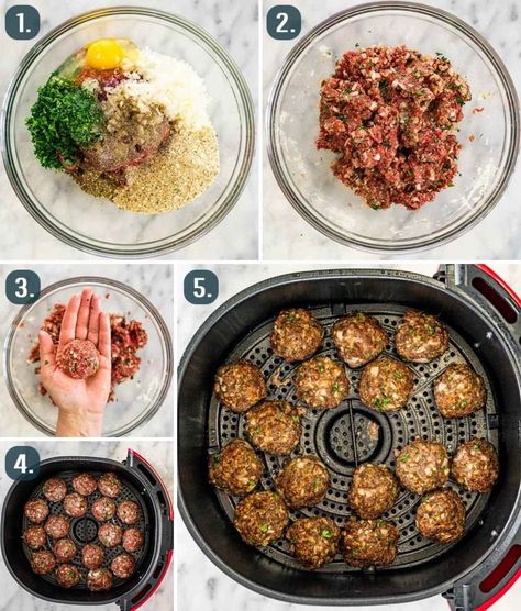 These Air Fryer Meatballs are made with a simple ingredient list and 3 basic steps. Skip the excess oil and embrace the air fryer! #airfryer #meatballs #recipe Airfryer Meatballs, Meatballs Air Fryer, Ground Turkey Meatball Recipes, Air Fryer Meatballs, Air Flyer, Night Dinner Recipes, Jo Cooks, Meatball Recipes Easy, Airfryer Recipes