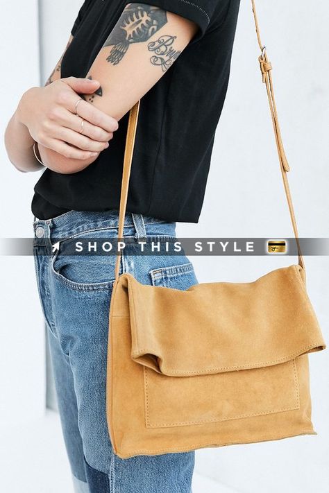 Super laid back, essential crossbody bag from staple collection, BDG. Foldover silhouette in a soft + slouchy suede with magnetic closure, front pouch pocket + roomy main compartment. Finished with distressed faux leather accents + shoulder strap that you can adjust for the perfect length. Suede, polyurethane; Spot clean; Imported Size; Length: 10'; Width: 3.5'; Height: 8.5'13.5' #BDG #Shoulder #Black #Brown Quotes Luxury, Clutch Bag Pattern, Jean Bag, Purse Crossbody, Ladies Handbags, Cute Bags, Luxury Handbags, Body Bag, Chanel Bag