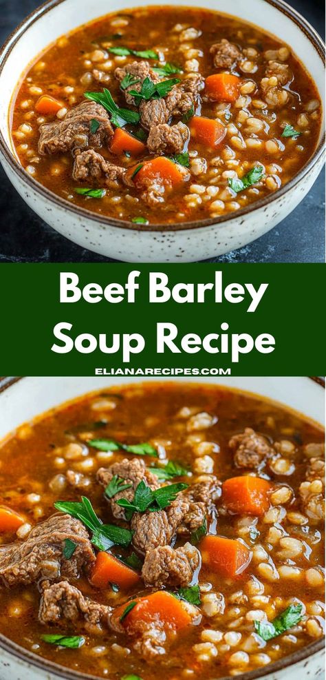 Looking for dinner ideas easy and delicious? Try this Beef Barley Soup. It’s one of the most comforting soup recipes easy to prepare, perfect for beef dinner ideas. Barley Recipes, Barley Soup Recipe, Beef Soup Recipes, Beef Barley, Beef Barley Soup, Barley Soup, Homemade Beef, Beef Soup, Soup And Sandwich