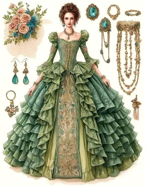 Victorian Era Gowns, Fairytale Dress Medieval, Baroque Costume, Victorian Dress Gown, Fairy Dresses, Fashion Sketches Dresses, Fantasy Dresses, Sketches Dresses, Fantasy Gowns