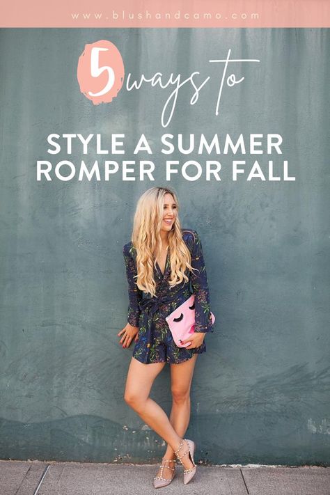 Fall is my FAVORITE time of year! But I also miss my cute summer clothes. You too? Let me show you how to style your summer romper for fall! Rompers are quickly becoming a wardrobe staple so you'll definitely want to see how to style this fashion forward piece for fall! #fallfavorites #fallvibes #howtostylearomper #wardrobestaple #letselevateyourstyle Fall Romper Outfit, How To Style A Romper, Cute Summer Clothes, Fall Workwear, Camo Style, Flowy Romper, Fall Transition Outfits, Short Romper, Transition Outfits