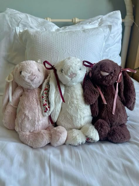 Cute Stuffed Animals Jellycat, Jellycat Bunny With Bows, Smudge Bunny Jellycat, Trio Jelly Cats, Jelly Cat Bunnies, Cow Jellycat, Giant Jellycat, Jellycats Bunny, Jellycats Collection