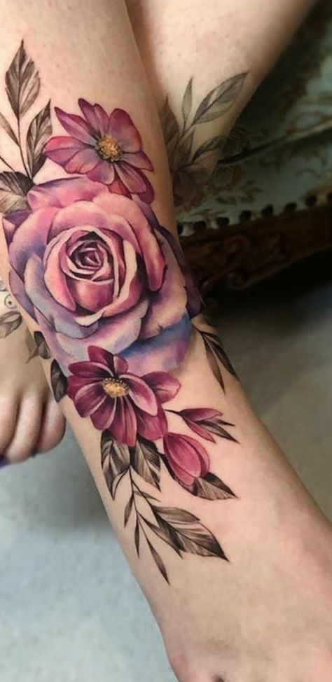 Best Cover Up Tattoos For Women Back, Women’s Sleeve Tattoo Color, Fire And Ice Rose Tattoo, Half Sleeve Tattoos For Women With Color, Coloured Floral Tattoo, Colour Flower Tattoos, Pretty Flower Tattoos For Women, Colorful Floral Sleeve Tattoos For Women, Cover Up Flower Tattoos For Women