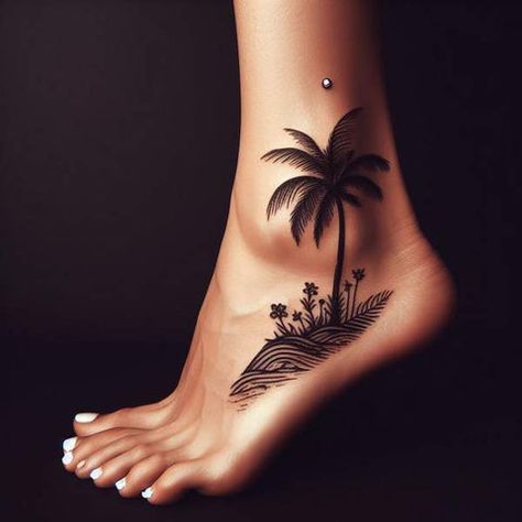 Palm Tree Tattoo Women, Tree Tattoo Women, Ankle Tattoo Cover Up Ideas, Bird Ankle Tattoo, Ankle Tattoo Ideas For Women, Henna Ankle, Ankle Tattoo Cover Up, Rose Tattoo On Ankle, Ankle Tattoo Ideas