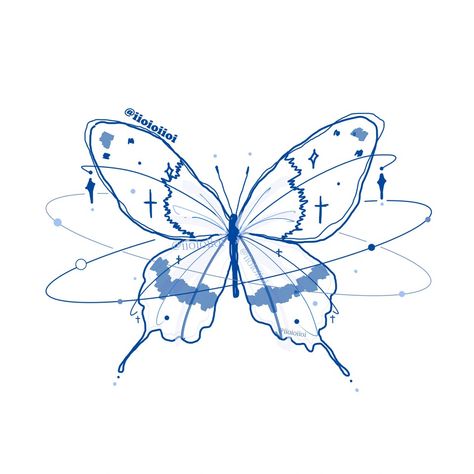 Blue Butterflies Drawing, Blue Wings Aesthetic, Butterfly Blue Tattoo, Blue Minimalist Aesthetic, Blue Butterfly Drawing, Simple Tats, Minimalist Butterfly, Art Inspired Tattoos, Butterfly Back Tattoo