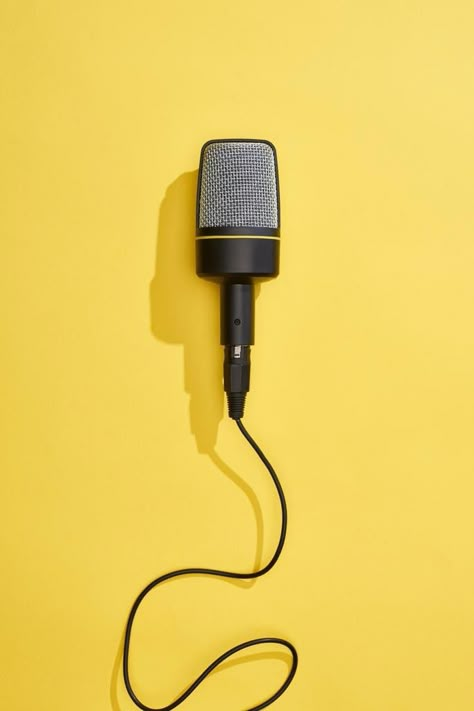 Podcast Wallpapers, Microphone Photoshoot, Yellow Microphone, Podcast Background, Microphone Podcast, Podcast Mic, Podcast Microphone, Cardi B Pics, Creative Podcast