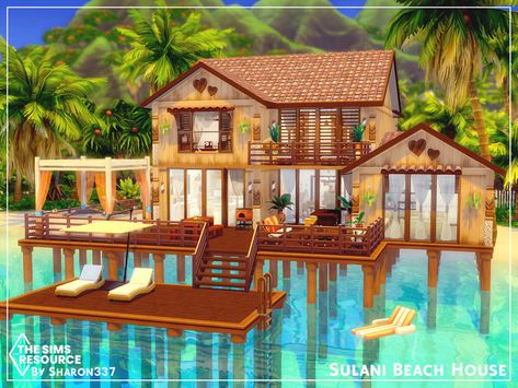 Sulani Beach House is a 4 Bedroom 3 Bathroom family home. Found in TSR Category 'Sims 4 Residential Lots' Island Beach House Floor Plan, Modern Beach House Ideas, The Sims 4 Houses Ideas Island Living, Sims 4 Houses Beach Floor Plans, Sims Houseboat, The Sims 4 Beach Houses Ideas, Sims 3 Island Paradise House, Sims 4 Beach House Base Game, Sims Beach House Ideas