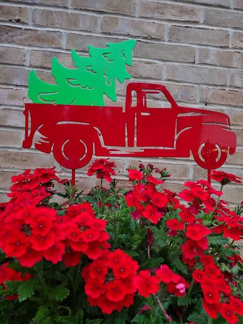 Truck Garden, Cnc Table, Hand Cleaning, Christmas Tree Truck, Red Christmas Tree, Magic Bands, Metal Works, Metal Words, Garden Signs