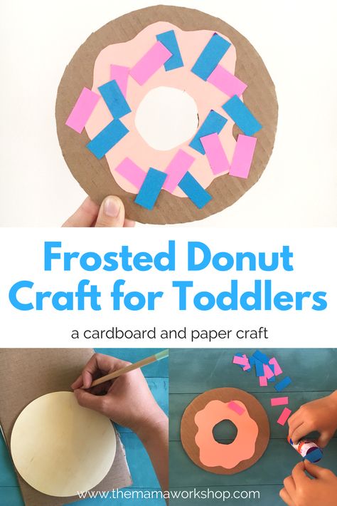 We made a frosted donut craft today! My son absolutely loved sprinkling the donut! Make this simple craft with your kiddos. Just cardboard, paper and glue. Donut Craft, Craft For Toddlers, Arts And Crafts Interiors, Donut Art, Laura Numeroff, Arts And Crafts For Adults, Arts And Crafts For Teens, Easy Arts And Crafts, Simple Craft