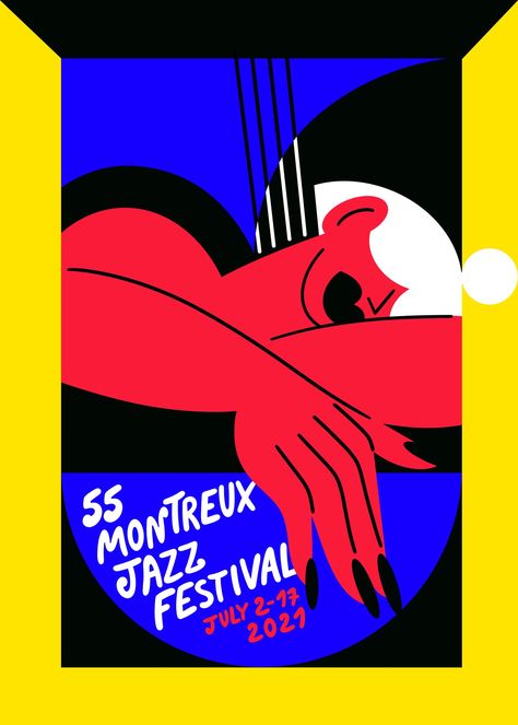 The French illustrator is the latest in a long line of artistic elites taking on the poster for the historic jazz festival. Camille Walala, Jean Tinguely, Christian Marclay, Montreux Jazz Festival, Malika Favre, Christmas Campaign, Jazz Poster, Bold Artwork, Frame By Frame Animation