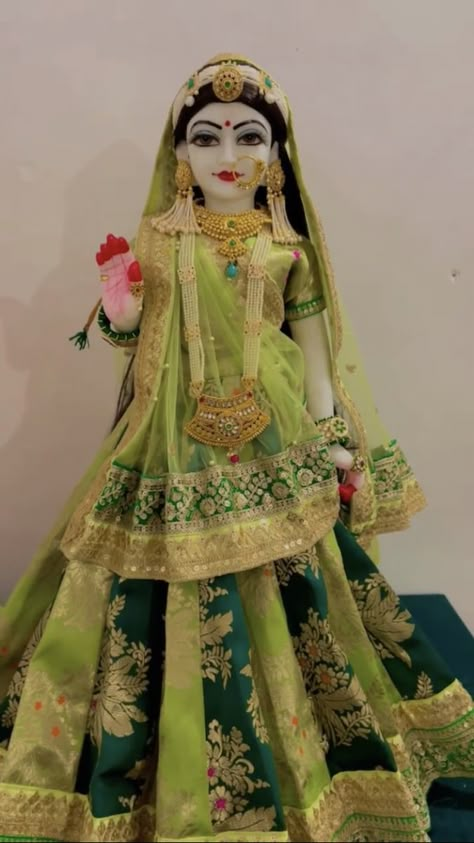 Radha Krishna Clothes Design, Radha Rani Dress Design, Radha Makeup Look For Janmashtami, Laddu Gopal Poshak Design, Radha Krishna Dress Design, Trendy Velvet Dress, Radha Krishna Dress, Deity Clothes, God Clothes