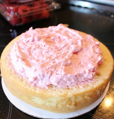 Vanilla Cake from Scratch with Raspberry Mousse Filling - Family Table Treasures Wedding Cake Raspberry, Vanilla Cake From Scratch, Raspberry Cake Recipes, Raspberry Mousse Cake, Mousse Filling, Celebrating Birthday, Moist Vanilla Cake, Cake From Scratch, Raspberry Mousse