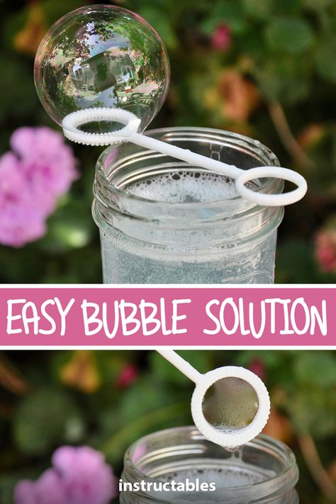 It only takes a few ingredients to make the best homemade bubble solution! #Instructables #summer #kids #toy #play #activity #outside #backyard #bubbles #party Making Bubbles Solution, How To Make Homemade Bubbles, Bubble Juice Recipe, Easy Bubble Solution Recipe, Diy Bubble Solution For Bubble Machine, Bubble Mixture Recipe, Diy Bubbles For Kids, Homemade Bubbles For Kids, Make Bubbles Solution