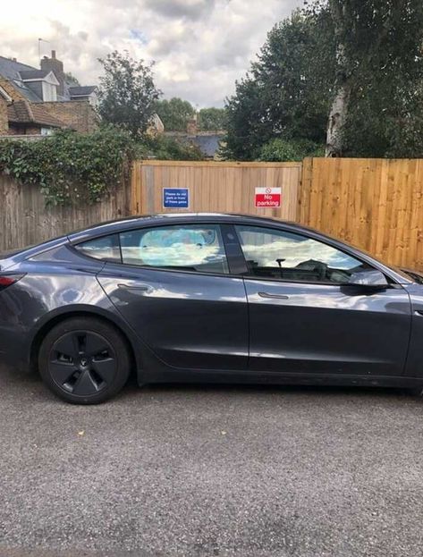 Car Parked Outside House, Privacy Fence Gate, No Parking Signs, Parked Car, Car Picture, Tesla Owner, Save Fuel, No Parking, I M Sick