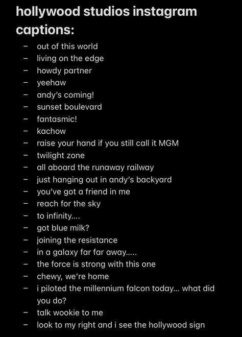 Actor Instagram Bio Ideas, Toy Story Instagram Captions, Theatre Instagram Captions, Celebrity Captions Instagram, Movie Quotes For Instagram Captions, Universal Studios Instagram Captions, Cute Disney Instagram Captions, Disney Trip Instagram Captions, Tangled Instagram Captions
