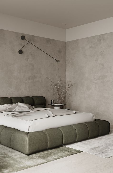 Concrete Effect Paint, Bedroom Bed Design, Bedroom Green, Apartment Inspiration, Room Inspiration Bedroom, Architecture Interior, Luxurious Bedrooms, Dream Home Design, New Room