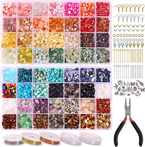 AmazonSmile: Quefe 1800pcs 56 Colors Crystal Beads, Ring Making Kit, Gemstone Chip Beads Irregular Natural Stone with Jewelry Making Supplies for DIY Craft Bracelet Necklace Earrings, Craft Gifts : Arts, Crafts & Sewing Colorful Crystal Necklace, Diy Stone Bracelets, Bead Kits Jewelry Making, Chip Bead Jewelry, Craft Bracelet, Diy Gemstone Jewelry, Art Supplies Gift, Bracelet Supplies, Fabric Cuff Bracelet