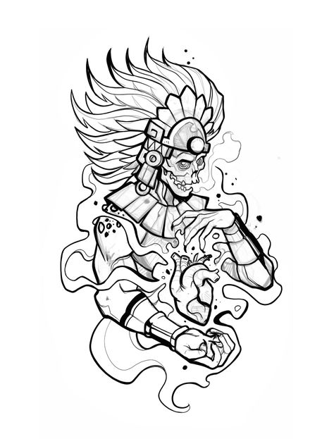 Graffiti Tattoo Stencil, Mexican Drawings Ideas, Venezuelan Tattoo Ideas, Aztec Tattoo For Men, Michoacan Tattoo Ideas, Aztec Drawing Sketches, Aztec Sleeve Tattoos, Aztec Art Tattoo, Maya Tattoo