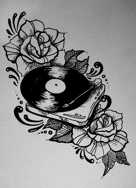 record player, roses, traditional tattoo style illustration... perfect gaslight anthem tattoo: add "And I met you between the wax and the needle, in the words of my favorite song" to it Gaslight Anthem Tattoo, Record Player Tattoo, Jon Boy, Kunst Tattoos, Illustration Tattoo, Geniale Tattoos, Tattoos Art, Music Tattoo, Body Modification