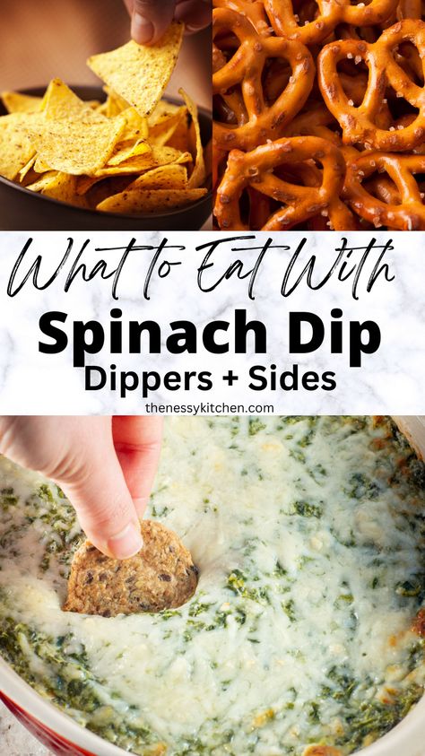 Looking for some great ideas for ways to eat your spinach dip? Whether serving your favorite grocery store-bought version or a homemade dip, I have plenty of ideas for you.

From a crudité platter of fresh veggies, chips and other dippers to what other appetizers to serve with it plus creative ideas for leftovers and recipes that use it, here are some of the best ways to enjoy this all-time favorite snack. Spinach Dip Serving Ideas, Spinach Dip Display, What To Serve With Spinach Artichoke Dip, Ways To Eat Spinach, Creamy Spinach Dip, Chocolate Hummus, Sweet Potatoe Bites, Spinach Dip Recipe, Potato Wedges Baked