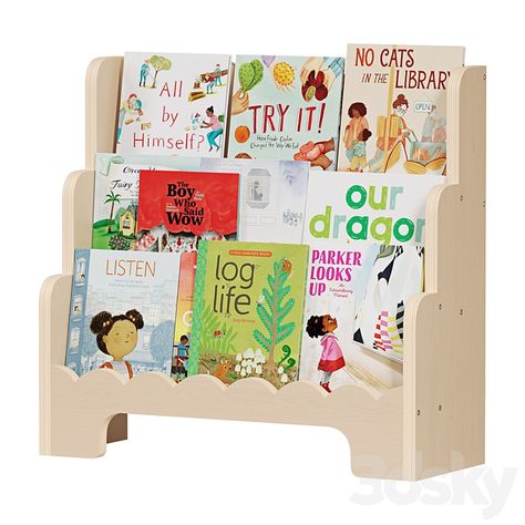 Fable Twig Wooden Kids Bookshelf - Books - 3D model Book Display Stand, Montessori Bookshelf, Bookshelf Organization, Bookshelves Kids, Toy Organization, Toddler Books, Towels Design, Child Day, Book Display