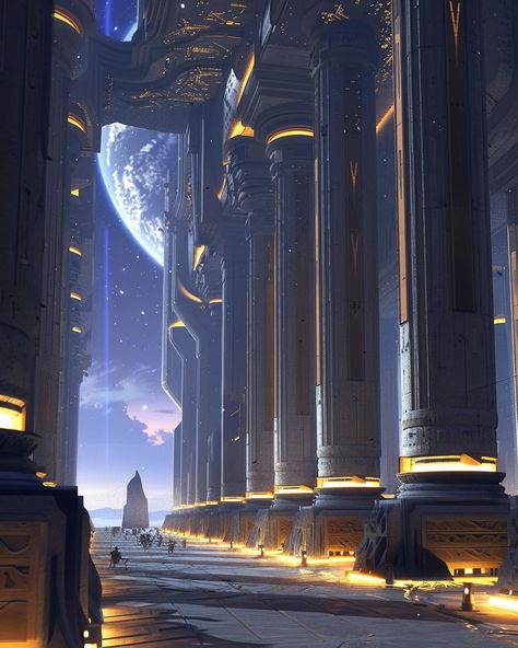 Home of the argonauts. Future city inspired by Ancient Greece. #ancientarchitecture #ancient #ancientgreece #pillars #ancientworld #scifiart #futurecity #futurecities #scifi #futureart #epicfantasy #epic #fantasyartwork #fantasy #midjourney #ai #digitalart Greco Futurism, Neofuturism Architecture, Fantasy Future, Ancient Future, Sci Fi Landscape, Arte Robot, Magic Design, Scenery Pictures, Fantasy Places