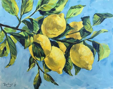 Lemon Tree Branch, Lemons Art, Lemon Painting, Lemon Art, Food Painting, Fruit Painting, Lemon Tree, Tree Branch, Paper Print