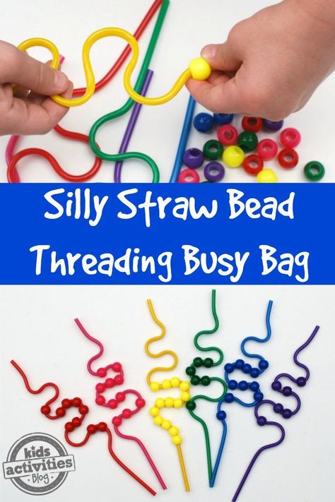 This Silly Straw Bead Threading Busy Bag is a great way for preschoolers to practice sorting by color and work on fine motor skills at the same time. Busy Bag For Kindergarten, Fine Motor Skills For Preschoolers Hands, Peg Activities For Toddlers, Fine Motor Boxes For Preschool, Preschool Morning Work, Morning Boxes, Fine Motor Activities For Preschoolers, Bead Threading, Breakfast Invitation