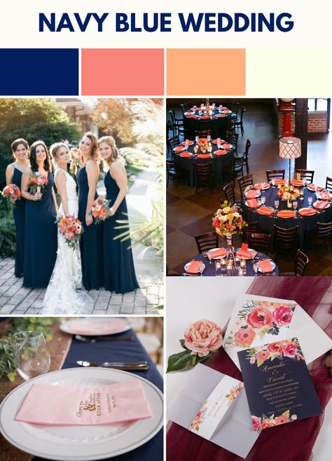 Navy Coral Peach and Ivory Bridemaids Dress Bridal Party Table Setting Invitation Centerpieces Bouquet Cake Coral And Dark Blue Wedding, Navy Dusty Blue And Peach Wedding, Navy Blue Peach Wedding, Navy Blue And Salmon Wedding, Navy Coral Wedding, Navy Blue And Peach Wedding Theme, Navy Blue Spring Wedding, Peach And Navy Blue Wedding, Navy Champagne Wedding