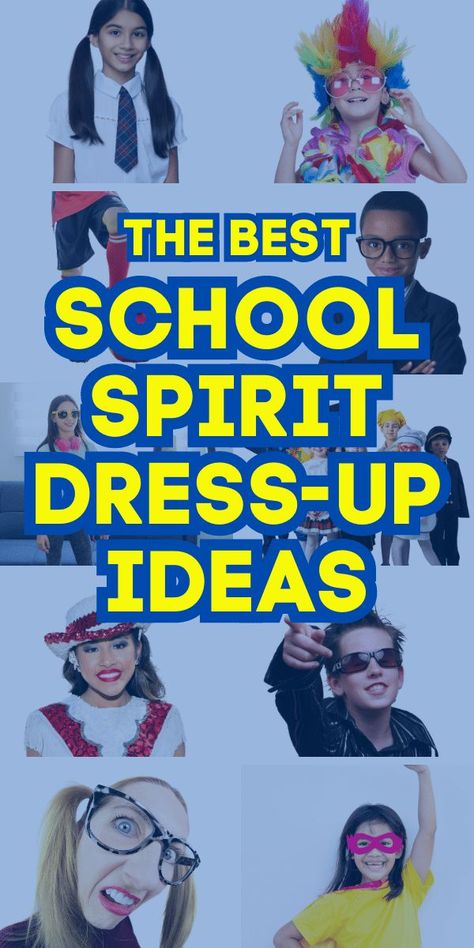 Creative back to school costume ideas for back to school parties, spirit week / spirit day ideas or fun first day of school ideas! #backtoschool #spiritday #spiritweek Dress Up Day Themes For School, Movie Characters To Dress Up As Spirit Week, Back To School Theme Party Outfits, Spirit Week Ideas For Elementary School, White Out Dress Up Day School, School Spirit Dress Up Days, Hollywood Dress Up Ideas For School, Dress For Success Spirit Week, Fun Dress Up Days For School