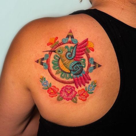 Mexican Flower Tattoo, Fernanda Ramirez, Mexico Tattoo, Mexican Tattoo, Mexican Art Tattoos, Aztec Tattoo Designs, Embroidery Tattoo, Nyc Tattoo, Tattoo Techniques