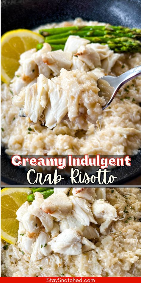 Savor the rich and creamy flavors of this luxurious Crab Risotto. This recipe is prepared with succulent crab meat seasoned with Old Bay and paired with perfectly cooked rice. This dish brings a touch of elegance to any meal. Crab Risotto Recipes, Stuff Salmon With Crab Meat, Leftover Crab Meat Recipe, Crab Rice Recipe, Crab Meat Recipes Easy, Canned Crab Meat Recipes, Can Crab Meat Recipes, Crab Dips, Lump Crab Meat Recipes