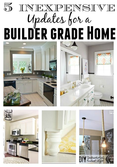 5 inexpensive upgrades to completely transform your basic builder grade home. Builder Grade To Craftsman, New Build Upgrades Diy, Cabinet Kick Plate Ideas, Upgrades To Builder Grade Home, Adding Architectural Interest Interiors, Builder Home Makeover, Turning Builder Grade Into Custom, Upgrading A Builder Grade Home, House Updates That Add Value