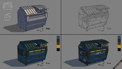 ArtStation - Dumpster concept, Kresimir Pernek Dumpster Reference, Dumpsters, Sketchbook Drawings, Graffiti Drawing, Black Top, Decorative Boxes, Sketch Book, Graffiti, Trucks