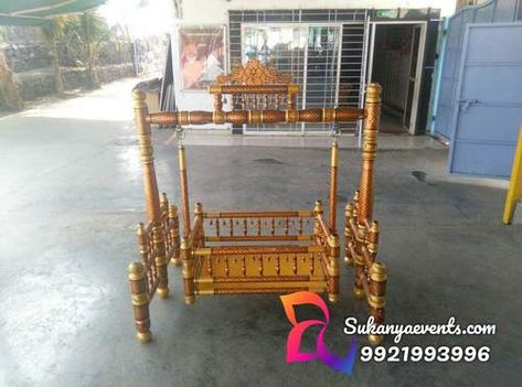 Baby Cradle On Rent | Baby Cradle On Hire | Palna On Hire Indian Baby Showers, Wooden Cradle, Baby Accesories, Cradle Ceremony, Purple Chair, Baby Deco, Indian Bedroom Decor, Janmashtami Decoration, Ganapati Decoration