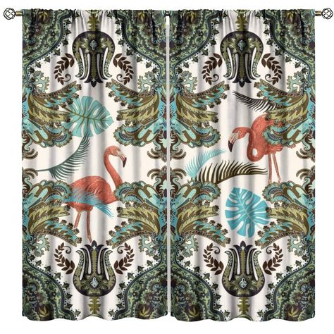 PRICES MAY VARY. Size and Packaging: 2 decorative window curtain panels. Each panel measures 36" (W) x 63" (L). The pair of 2 panels together measures 72" (W) x 63" (L). The panels have a 3" rod pocket designed to fit a standard curtain or decorative rod. High Quality Materials:Our window curtains are made of 100% high-quality polyester fabric with a soft, silky feel that complements most decor. The soft fabric is upmarket and durable, Our curtains can withstand years of use thanks to their quality finishing.Suitable for your bedroom, living room, dining room, infant room, kids room, nursery, office, hotel or other public place. Blackout Curtains: Leading high-definition digital printing technology to ensure long-term use without fading, environmentally friendly, breathable, durable, anti- Patterned Window Treatments, Curtains Bohemian, Art Deco Curtains, Curtains Boho, Blackout Window Treatments, Light Blocking Curtains, Birds Design, Drape Panel, Flamingo Pattern