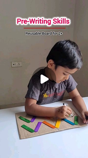 motherof2dragonsss on Instagram: "When we were starting to practice prewriting skills, I made this board. At an early stage, prewriting skill development is very important.   Pre-writing skills are important because they are the foundation for learning how to write. They help children develop fine motor skills, hand-eye coordination, and the ability to hold and move a pencil fluently. These skills help children write legibly and efficiently.   Children develop pre-writing skills by scribbling, drawing, and coloring. They also learn to hold and use a pencil and to copy shapes and letters. Children who have difficulty with pre-writing skills may struggle with writing later on. They may also have difficulty with reading.  Material Required  👉Color sticks  👉Hot glue  👉Transparent tap  👉Car Hands On Writing Activities, Activity Based Learning Ideas, Pre Writing Practice Preschool, Pencil Holding Activities, Preschool Prewriting Activities, Pre Writing Activities Prewriting Skills, Fine Motor Skills Activities For Kids, Pre Writing Activities Preschool, Prewriting Activities Preschool