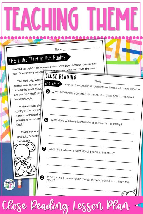 Teaching theme in reading is such a tricky skill in 3rd grade. It's one of those reading concepts that is confusing for them. Here are 3 tips, strategies, and activities for you to try with your 3rd-grade students that will help them understand what theme is and how they find it. Click here to learn more about teaching theme in 3rd grade! Teaching Theme 3rd Grade, Theme Third Grade, Close Reading Anchor Chart, Teaching Theme, Citing Text Evidence, Third Grade Activities, Close Reading Strategies, Reading Response Activities, Close Reading Activities