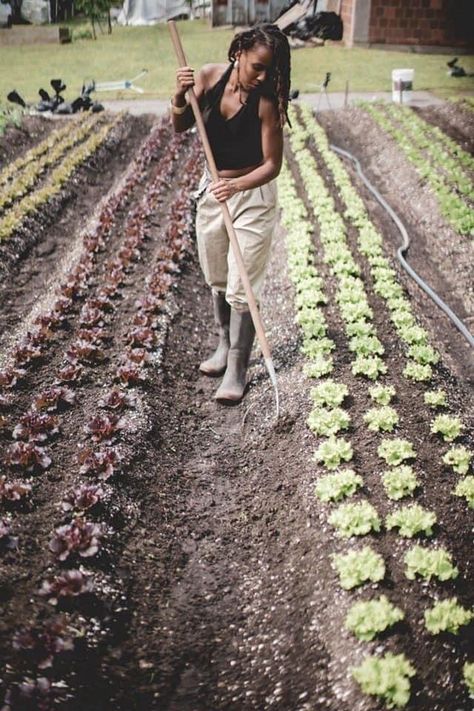 Black Gardener Aesthetic, Female Farmer Aesthetic, Black Farmer Girl Aesthetic, Owning Land Aesthetic, Black Farm Girl Aesthetic, Black Farmer Aesthetic, Living Off The Land Aesthetic, Couples Gardening, Homesteading Pictures