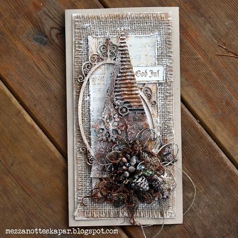 Rusty Christmas Mixed Media Christmas Tree, Mixed Media Cards Ideas, Mixed Media Christmas Cards, Christmas Mixed Media, Shabby Chic Christmas Cards, Rustic Christmas Cards, Mixed Media Christmas, Xmas Tags, Create Christmas Cards