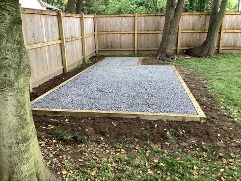 Hot Tub Pad, Soft Tub Hot Tub, Hot Tub Ideas Backyard, Concrete Shed, Backyard Gravel, Shed Foundation, Building A Shed Base, Hot Tub Privacy, Easy Shed