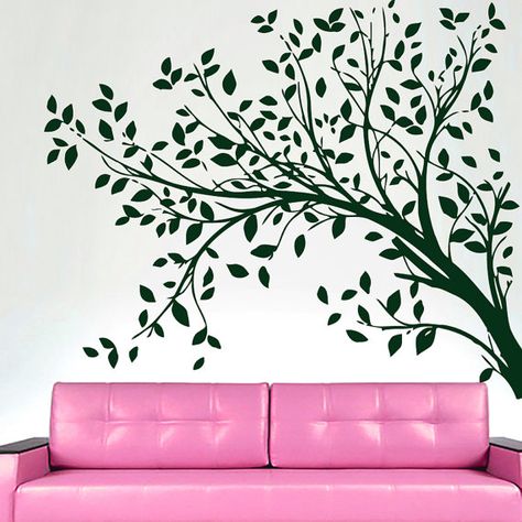 Wall Decals Tree Decal Vinyl Sticker Bathroom Shower Kitchen Window Baby Children Nursery Bedroom Room Decor Home Decor Art Murals MN189    Dear Takken Decor, Tree With Leaves, White Tree Branches, Tree Stencil, Tree Decals, Leaf Border, Vector Trees, Black And White Tree, Pola Sulam