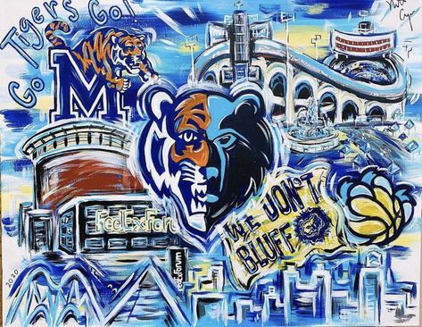 Grizzlies Basketball, Memphis Art, Memphis Tigers, Dorm Art, Tree Pillow, Tiger Art, Sports Prints, College Gifts, Memphis Grizzlies