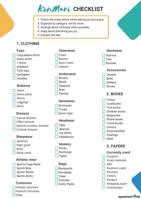 Printable KonMari Checklist: Declutter Your Home With Marie Kondo - Rentonomics Diy Storage And Organization, Marie Kondo Drawer Organizer, Marie Kondo Kitchen, Marie Kondo Folding, Kon Marie, Marie Kondo Closet, Konmari Checklist, Kon Mari, Konmari Organizing