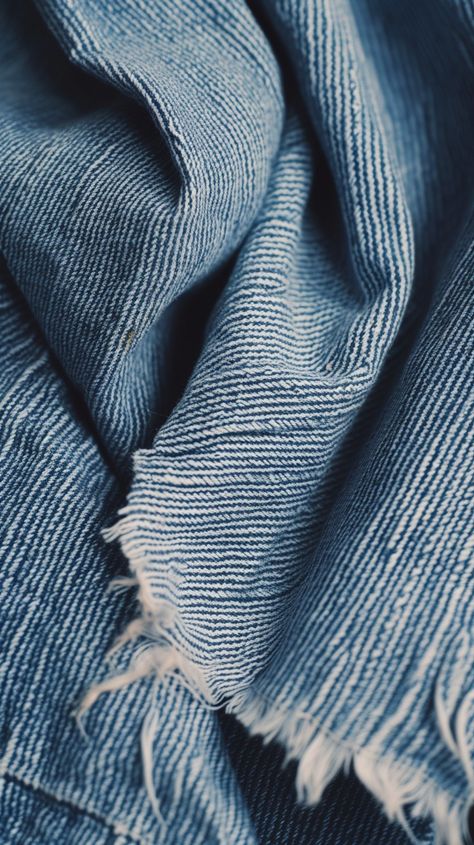 Denim Texture Close-up: Close-up image showcasing the detailed texture of a blue denim fabric with frayed edges and visible weaves. #denim #texture #fabric #blue #close-up #material #textile #cotton #stockcake https://ayr.app/l/JsCa Denim Storyboard, Denim Fashion Aesthetic, Denim Close Up, Denim Texture Fabrics, Denim Mood Board, Fabrics Photoshoot, Textile Aesthetic, Denim Flatlay, Denim Fabric Texture