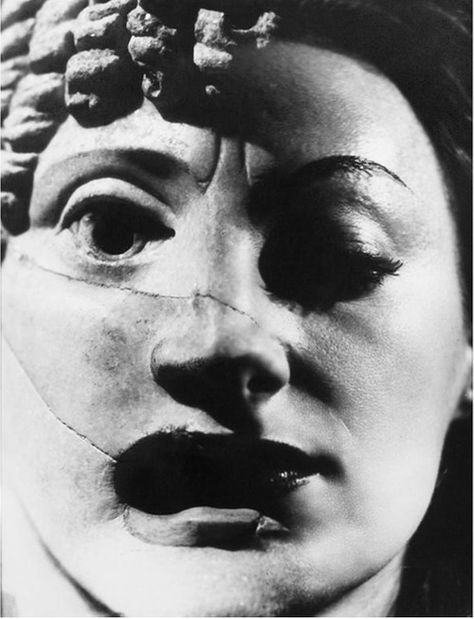 ANGUS McBEAN  |  MARIKA RIVERA IN GREEK MASK   | 1947  |  #AngusMcBean #MarikaRivera    | Mountains Of Madness, Natalia Romanova, Lady Macbeth, Gelatin Silver Print, Surrealism Photography, Identity Art, A Level Art, White Aesthetic, Surrealism