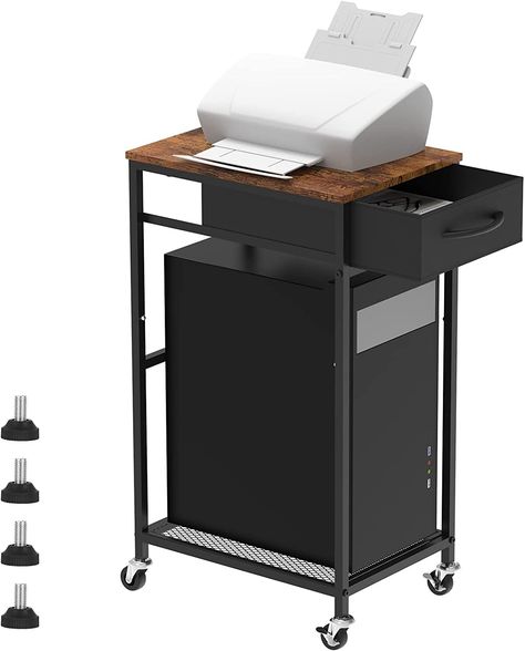 Printer Table, Cpu Stand, Printer Cart, Pc Tower, Cart On Wheels, Mobile Printer, Tower Stand, Computer Tower, Decor Lamp