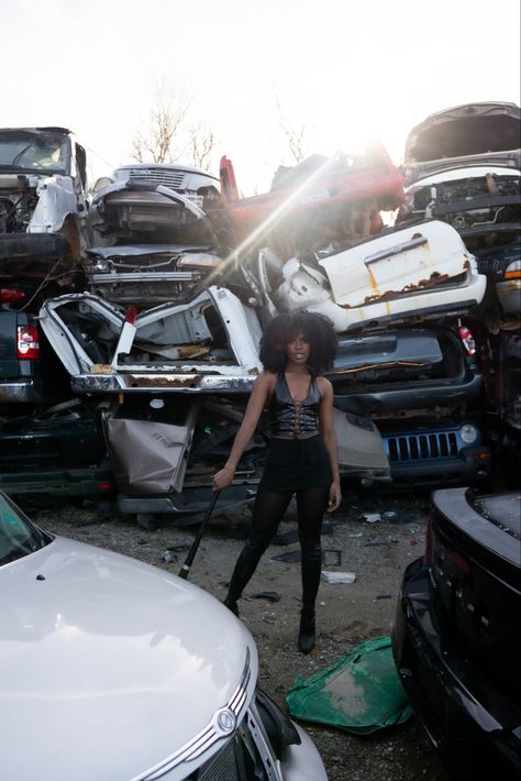 Auto Shop Photoshoot, Arrested Photoshoot, Junkyard Photoshoot Fashion, Scrap Yard Photoshoot, Bank Vault Photoshoot, Junk Yard Photoshoot, Scrapyard Photoshoot, Tire Shop Photoshoot, Photoshoot In A Car