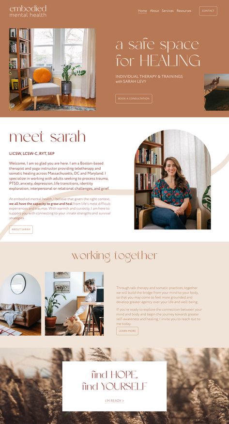 Counsellor Website Design, Hygge Website Design, Website Design Consulting, Simplistic Website Design, Holistic Health Website Design, Therapist Branding Design, Therapy Website Design Inspiration, Interesting Website Design, Earthy Web Design