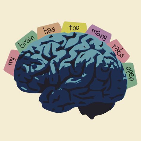 "My brain has too many tabs open" I think we've all been there! http://www.redbubble.com/people/jezkemp/works/12470086-my-brain-has-too-many-tabs-open Too Many Tabs Open, Art Psychology, Mental Clutter, Mental Health Posters, Brain Art, Chronic Migraines, My Brain, Mental Health Matters, Health Quotes